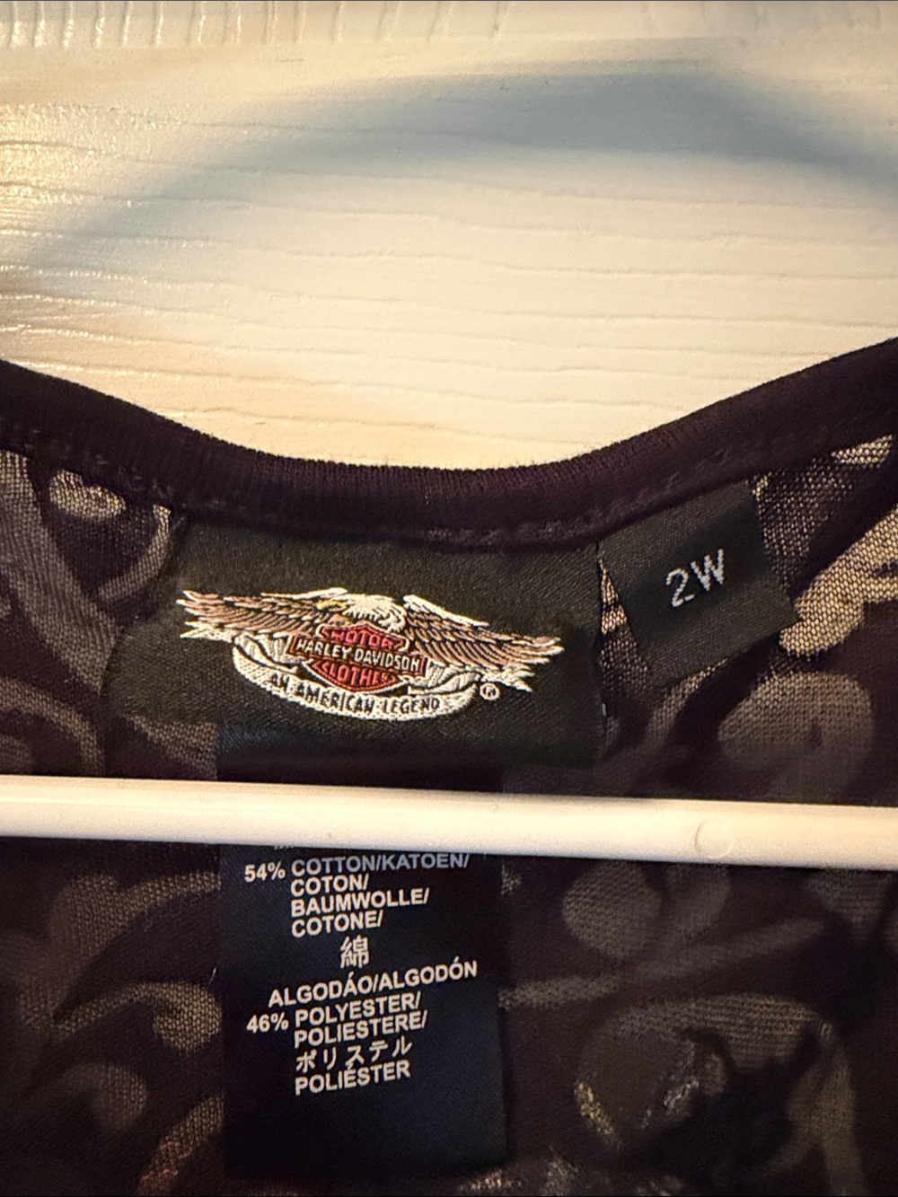 Harley-Davidson Black V-Neck Short Sleeve Top with Red Rose Accent - Picture 6 of 9
